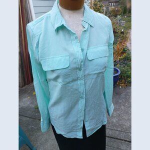 Blouse: Silk, mint green long sleeve. Size medium - by Equipment.